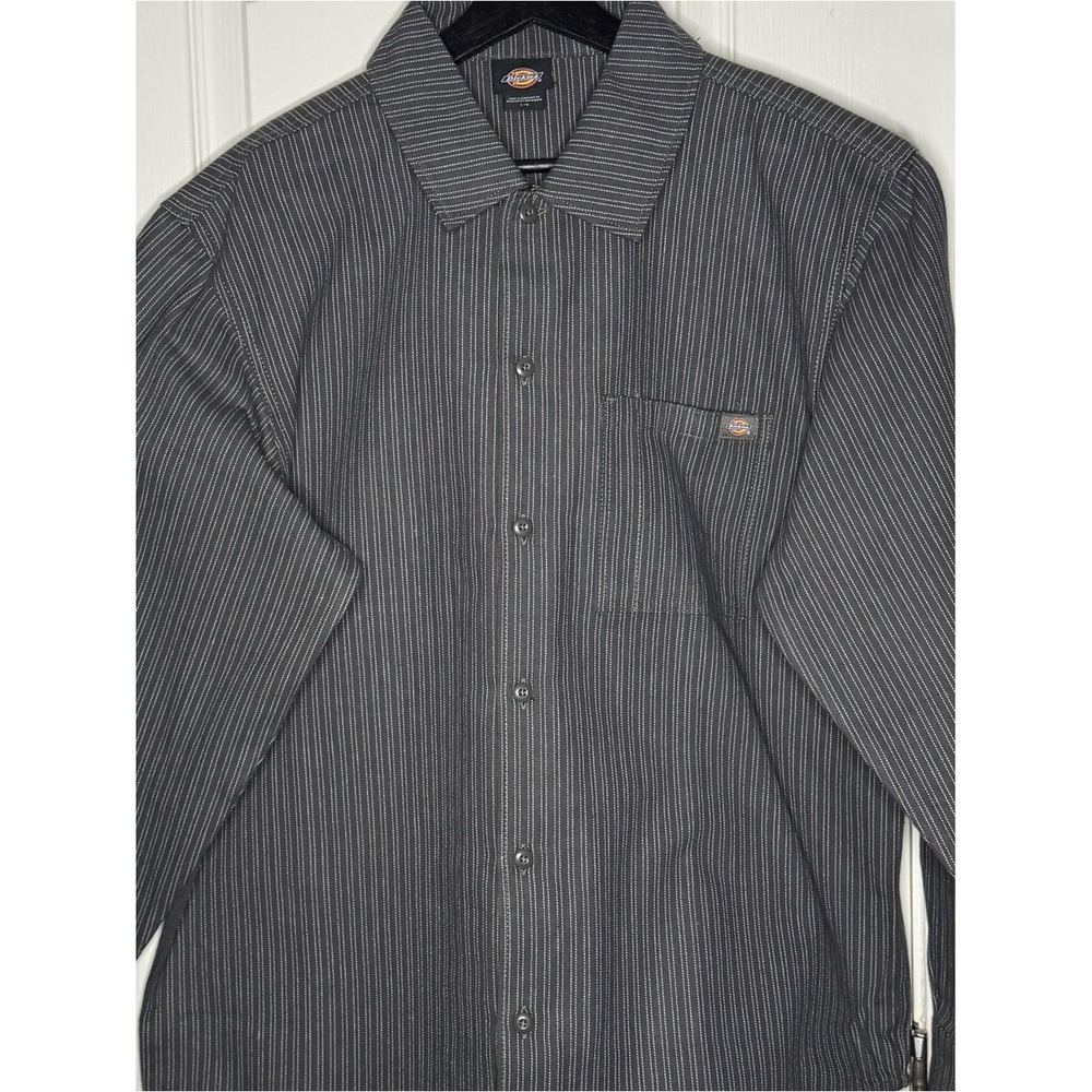 Dickies Men's Charcoal Pinstripe Long-Sleeve Button-Down Shirt